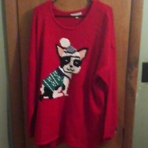 Red Sweater with Dog‎ Design Woman Within size 2X 26/28